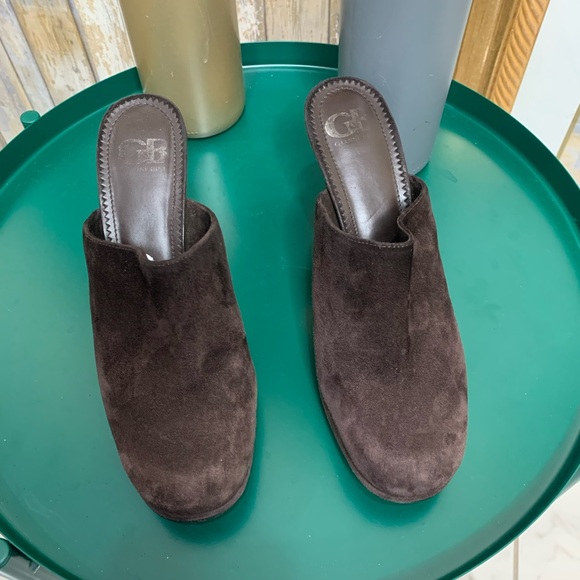 Gianni Bini Mules Clogs Shoes Brown Suede Leather Block Heel - Picture 5 of 7